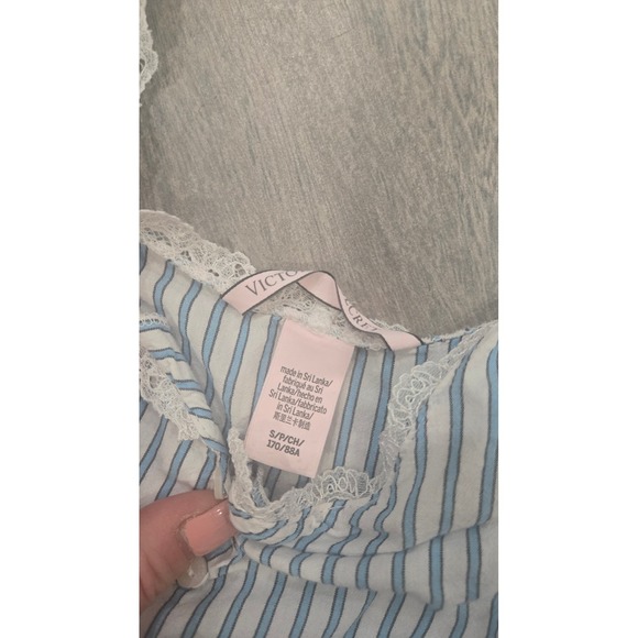 Victoria's Secret Blue White Striped Lace Trim Pajama Cami and Shorts Set Small - Picture 2 of 5